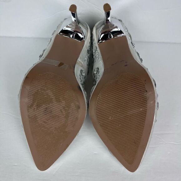 Charlotte Russe Elsa Heels Silver Studded Rhinestone Embellished 4.5 Heel Size 8 - Picture 8 of 14